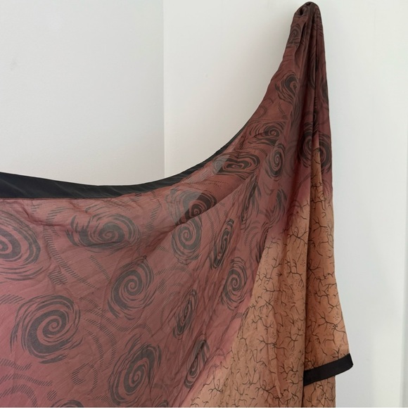 Vintage 1980s - 1990s brown & black patterned large silk sarong wrap scarf - Picture 1 of 6